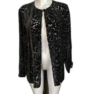 Silk Elegant Black Burnout Flocked Velvet Cardigan Top Blouse Whimsigoth Paisley